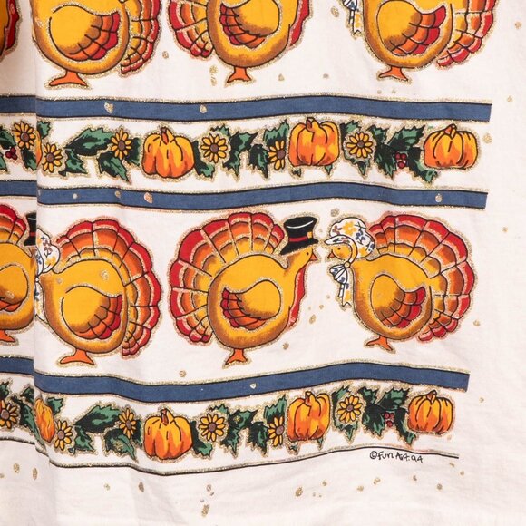 Fun Art VTG Thanksgiving Turkey TShirt M Womens Long Sleeve Pumpkins Pilgrims - Picture 4 of 6